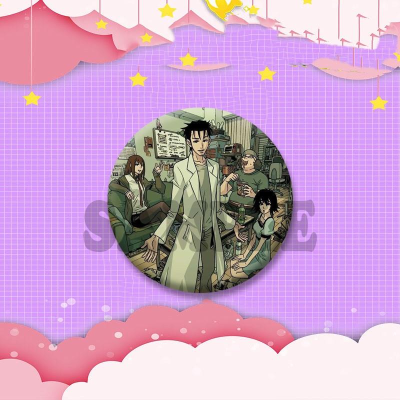 Kurisu Makise Mayuri Shiina Rintaro Okabe Cartoon Round Badge Anime Steins Gate Brooch Clothing Backpack Accessories Lapel Pins