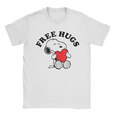 Hip Hop Snoopys Free Hugs T-Shirt Men's Round Neck Short Sleeve Top Tee Cartoon Cotton Summer TopsTops