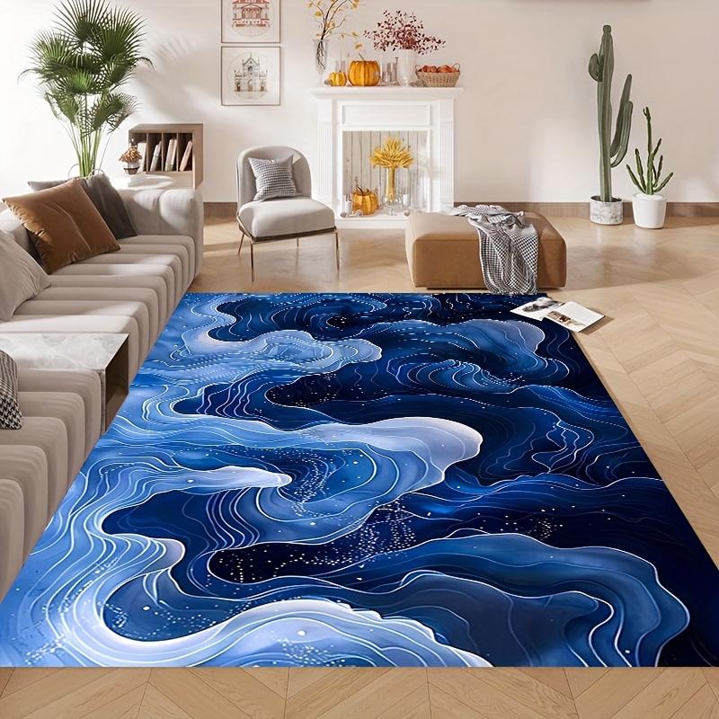 Blue Ocean Area Rug, Soft Non-Slip Dotted Bottom Bath Mat, Durable Washable Carpet for Living Room, Bedroom & Bathroom, 1PC