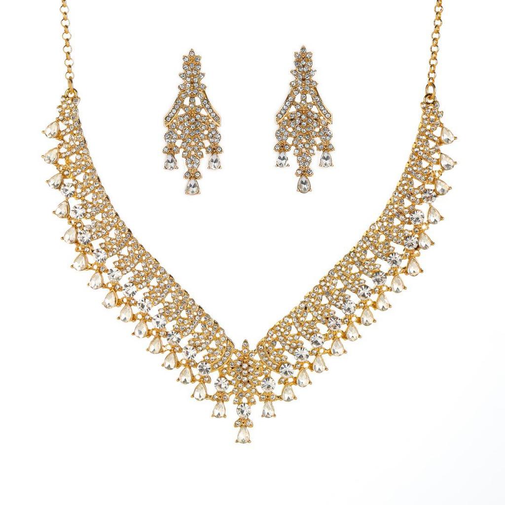 Exquisite European and American Full Diamond Necklace and Earrings Set: Elegant, Versatile Evening Wear with High-End Niche Design