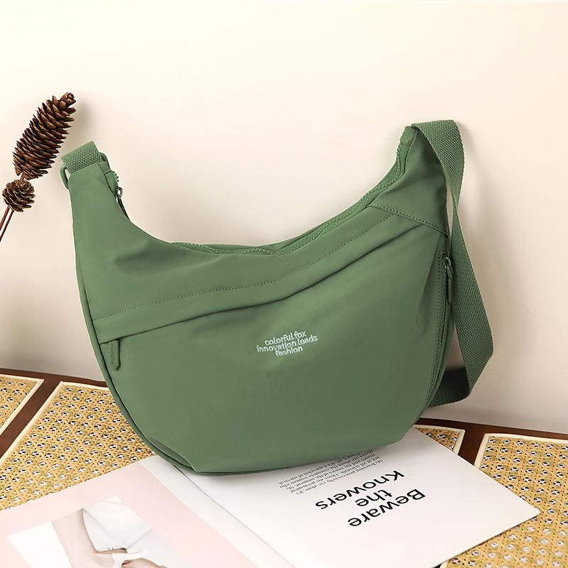 Solid Color Nylon Minimalist Crossbody Bag with Zipper Pockets and Adjustable Strap for Women