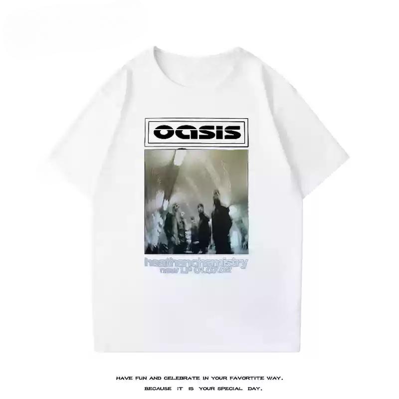 2024 Oasis Short Sleeve T-shirt Men's Spring/summer New Cotton Rock American Retro Rock Perimeter Casual Half Sleeve