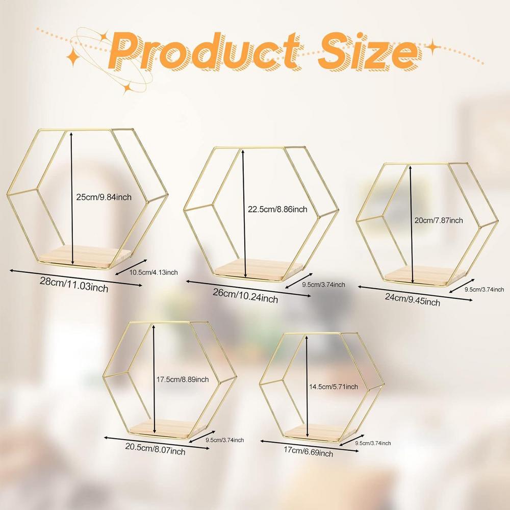5Pcs Hexagonal Wall Storage Shelves Wall Floating Shelf Modern Different Sizes Storage Rack Decorative Space-Saving Home Decor