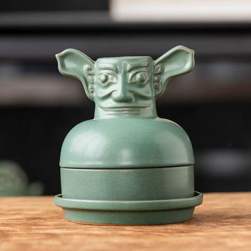Bronze mask Sanxingdui gift portable travel tea set ceramic merchandise express cup business souvenir