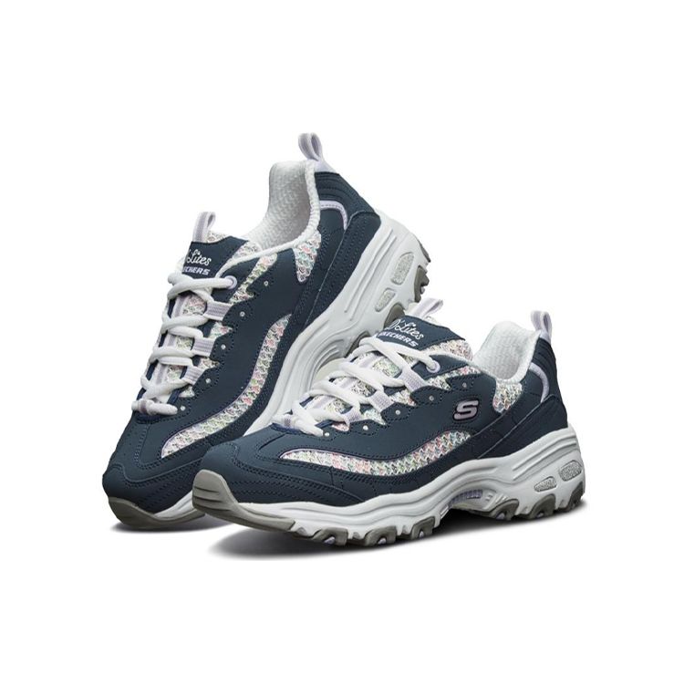 Skechers DLites 1.0 Mesh Pelle Sintetica Classiche Sportive Basse Lifestyle Scarpe Casual Donna sneaker Blu Bianco 13144-NVW