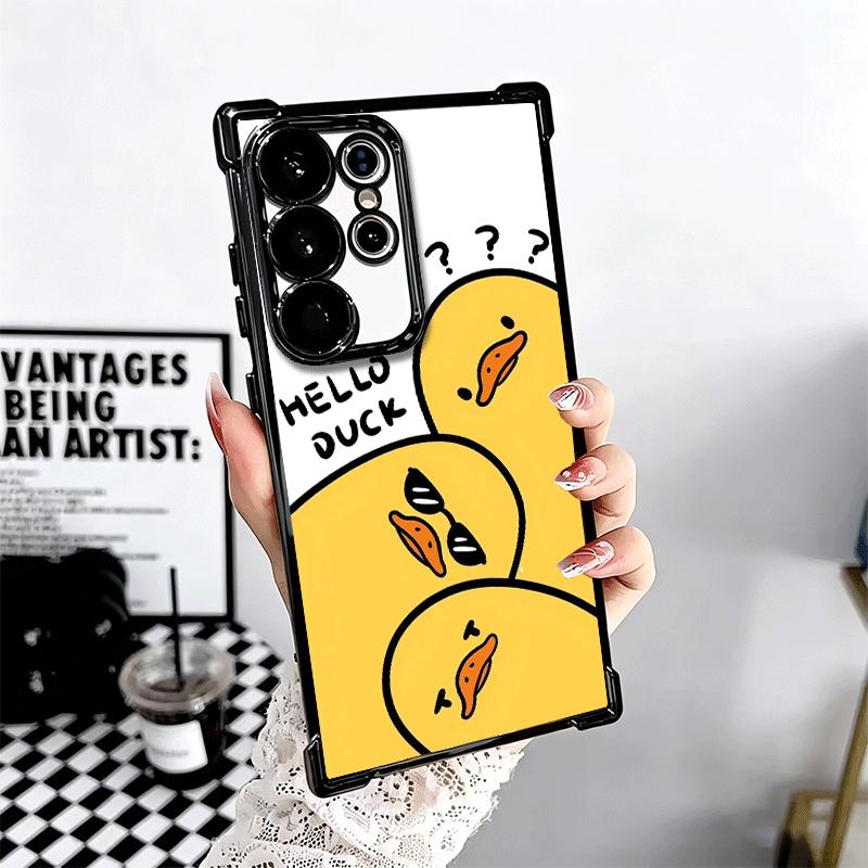 Funny Cute Cartoon Duck Plating Phone Case For Samsung Galaxy S24 S25 FE S26 Edge S23 Ultra S22 S21 Plus S20 Anti-Fall Airabag C