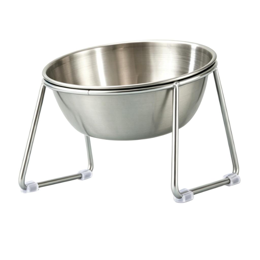Elevated Cat Bowl 304 Stainless Steel 15 Degree Tilted Anti Slip Raised Dog Dish with Stand Anti Vomiting Neck Protection