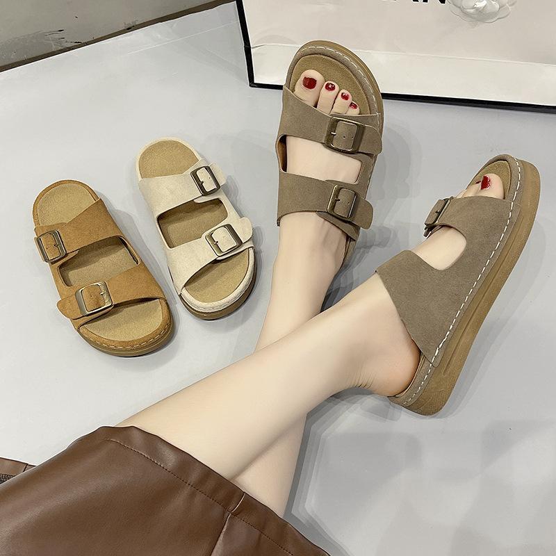 Kožené dámské boty drag letní nošení nové všestranné slovo líné plážové boty ploché ležérní sandály