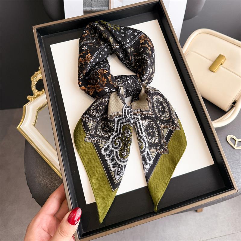 Cashew Print Female Neck Scarf Cotton Linen Feeling Women Square Hair Scarves Foulard Head Band Shawls Wraps Neckerchief Bandana