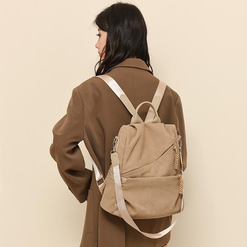 Zaino in Velluto a Coste Monocolore Cartella Scolastica da Studente Zainetto Piccolo da Pendolare da Donna Borsa a Spalla Multifunzionale