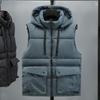 Hooded Workwear Casual Down Cotton Vest Gilet Men's Autumn and Winter Outerwear Jacket Warm Sleeveless Coat Women's Plus