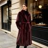 Plus Size Womens Faux Mink Long Coat Over Knee Winter Outerwear Elegant Wool-Like Fur Jacket