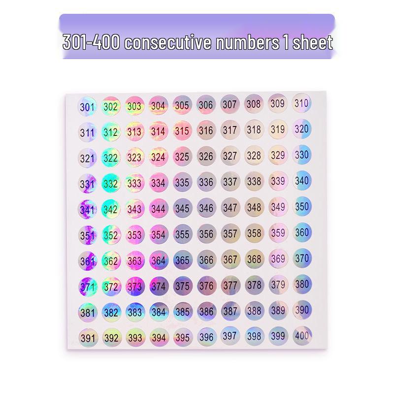 Waterproof Laser-Printed Round Nail Polish Stickers, Consecutive Numbers 1-500