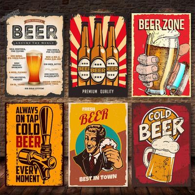 Vintage Beer Wall Art Poster Retro Beer Premium Quality Fresh Beer Best In Town Canvas Painting Retro Bar Restaurant Decor Mural