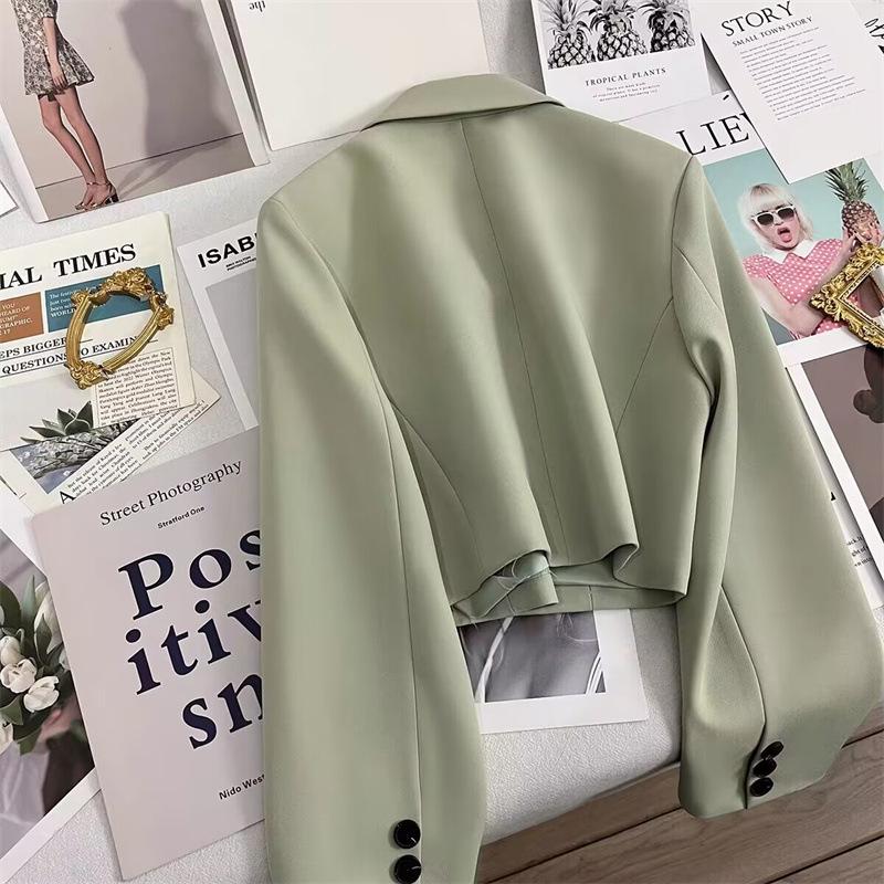 Women's One Button Short Blazer, Polyester Long Sleeve Notched Lapel Regular Fit Elegant Commuter Suit Jacket