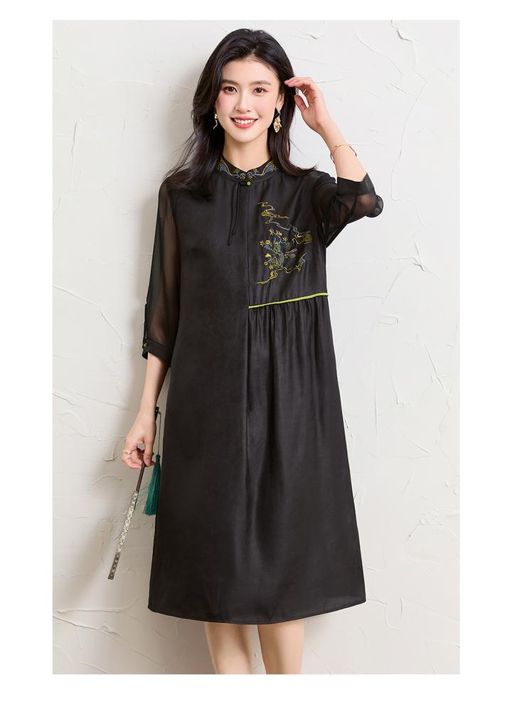 Intangible Cultural Heritage Silk Fragrant Cloud Yarn Qipao Dress