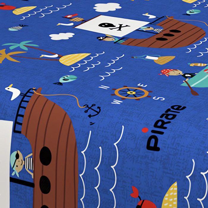 Parure de draps 180x290 cm PIRATES bleu, 100% coton 57 fils/cm2, par Soleil d'Ocre
