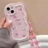 Korean Cute Wood Flower Bracelet Pink Wavey Case For Iphone 14 13 12 Pro Max 11 Lovely Floral Shockproof Soft Alien Cover Funda