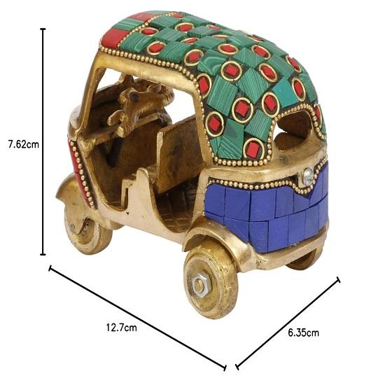 Brass Auto Rickshaw Multicolor Gemstone Handwork Statue Home Decor Fantasy Showpiece Gift.,7.6 X 6.4 Cm