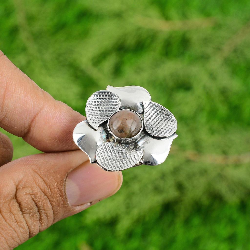 Round Sunstone Stone Bezel Flower Solitaire Mother New Ring 925 Sterling Silver