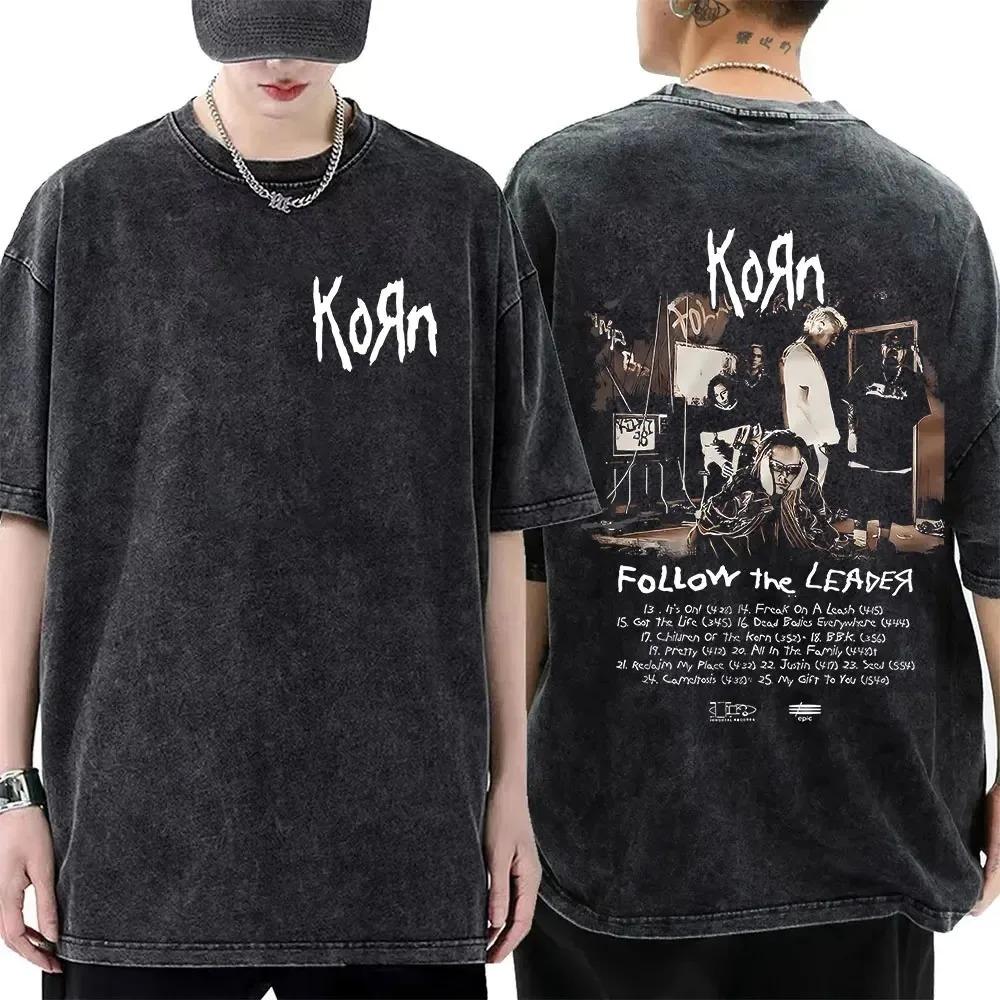 Korn Nu Metal "Follow the Leader" 1998 Album Hopscotch Graphic Oversized Streetwear Vintage Washed T-Shirt Top for Nu Metal & Rock Fans