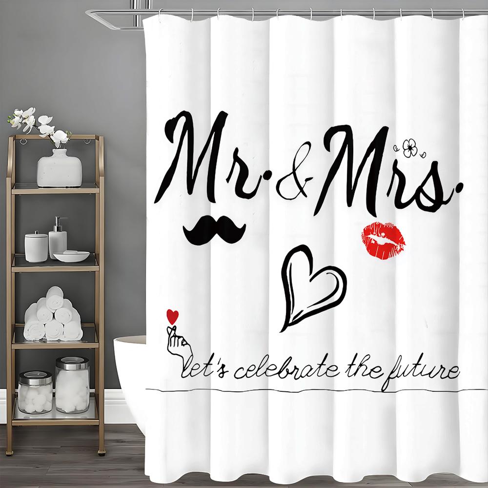 

Happy Mother s Day Mustache Lip Print Heart Shower Curtain, Bathroom Decorative Shower Curtain, Waterproof Shower Curtain with H 90*180cm