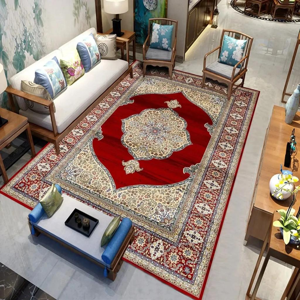 Persian Luxury Carpets Living Room Bedroom Kitchen Retro Red Home Decoration Rugs Soft Washable Non-slip Washroom Floor Mats
