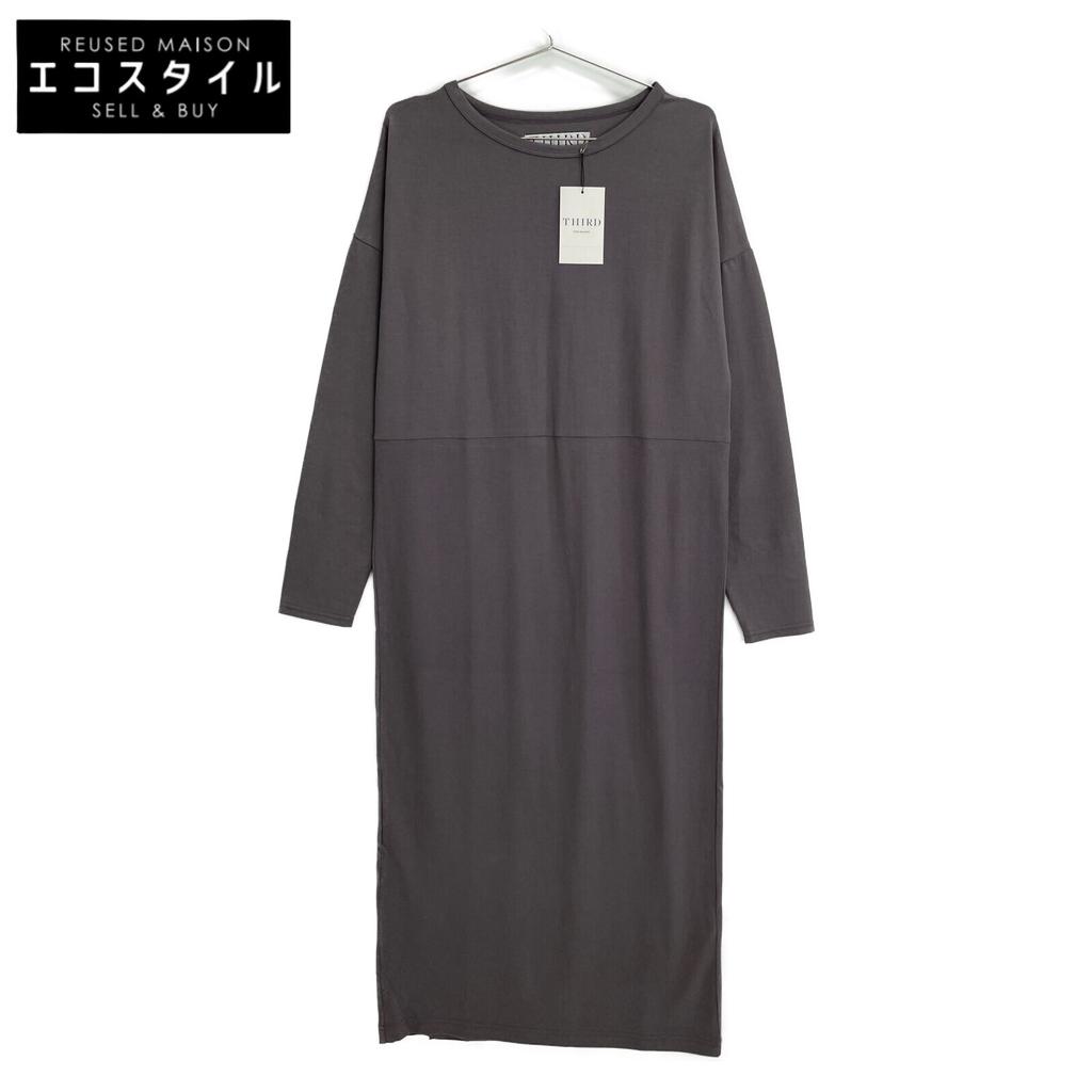 THIRD MAGAZINE A0833UA 110 Grey Cotton Crew Neck Long Sleeve One Piece Dress 2 grayUsed