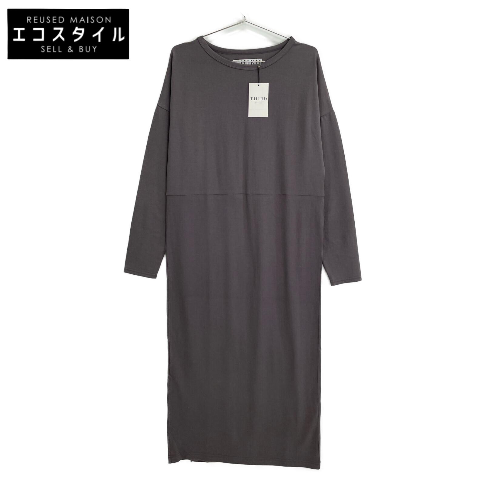 

THIRD MAGAZINE A0833UA 110 Grey Cotton Crew Neck Long Sleeve One Piece dress 2 grayUsed