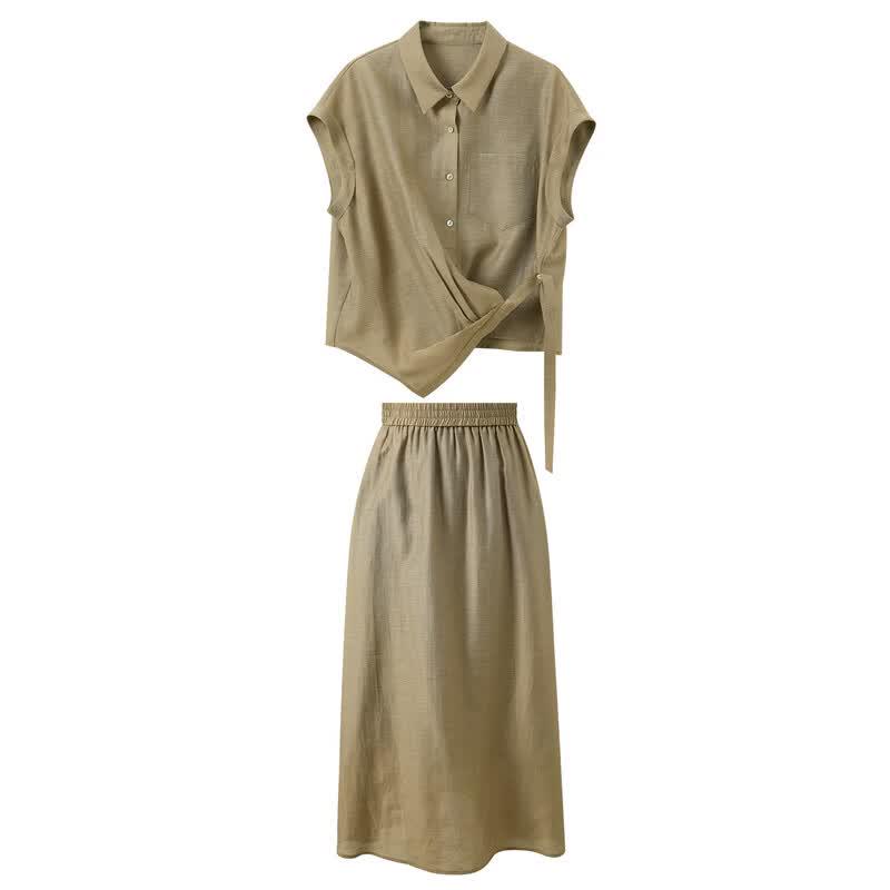Sancai Women's Summer Loose Shirt & Maxi Skirt Two-Piece Set