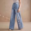 Lässige Damen-Jeans mit mittlerer Bundhöhe und weitem Bein, mit floraler Stickerei, für den Alltag