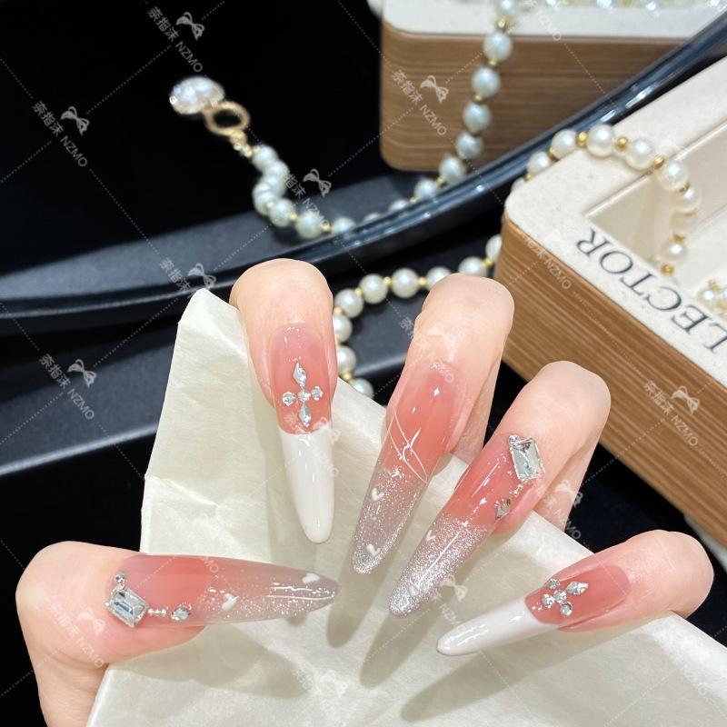 Elegant Rhinestone Long Sparkly Handmade Wearable Nails - Pure Desire Nail Art Style