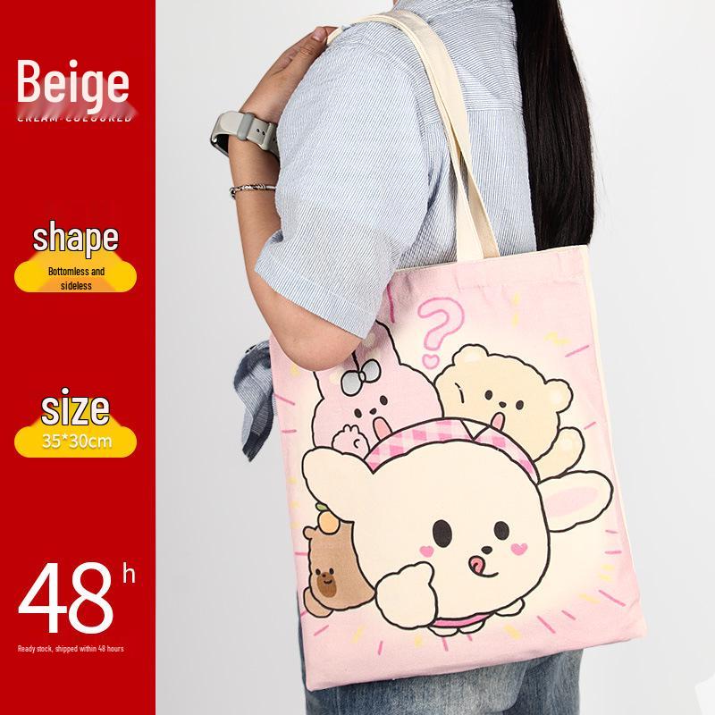 Black Canvas Tote Bag with Logo Print - Eco-friendly for Students