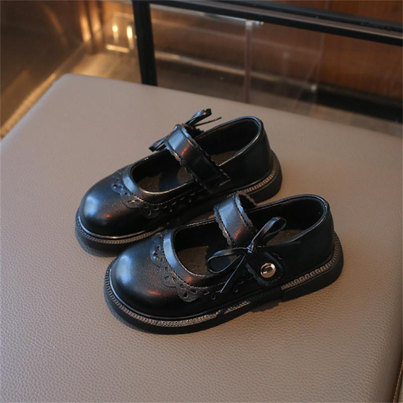 

New Spring Children Shoes For Girls Leather Butterfly-knot Princess Shoes Soft Sole Outdoor Fashion Kids Sneakers EU 26-36 36
