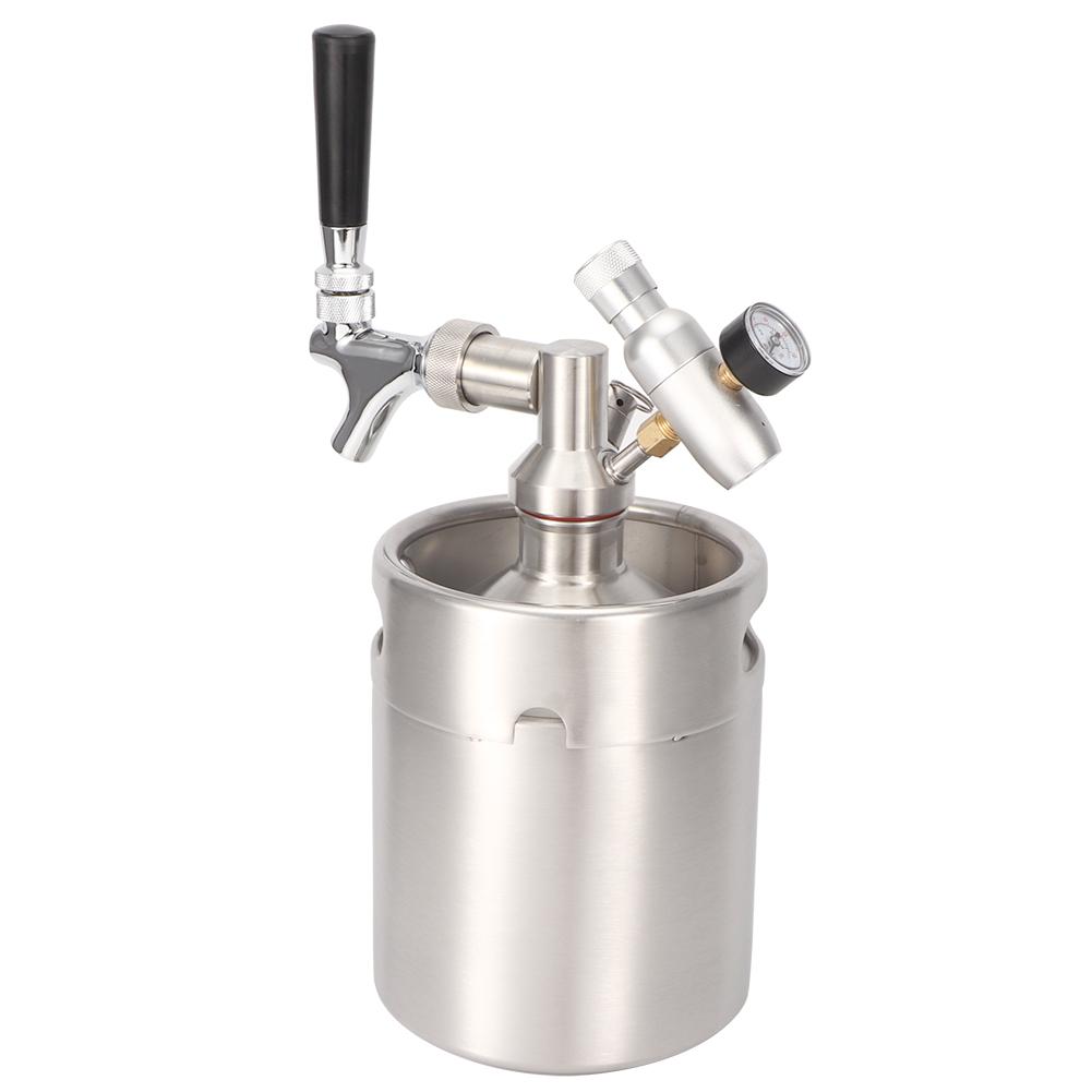 2L Stainless Steel Beer Keg Homebrew Keg System Kit with Carbonator Faucet Mini CO2 Regulator