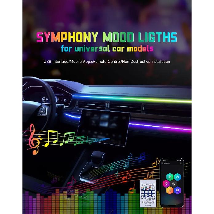Colorful acrylic car interior cold light ambient light without wiring, modified decorative car sound control music light strip