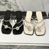 New Chinese-style Pinch Feet Thick Heel Medium Heel Slippers Women's Summer Rhinestone Cover Toe Versatile Outer Wear Cool Slippers