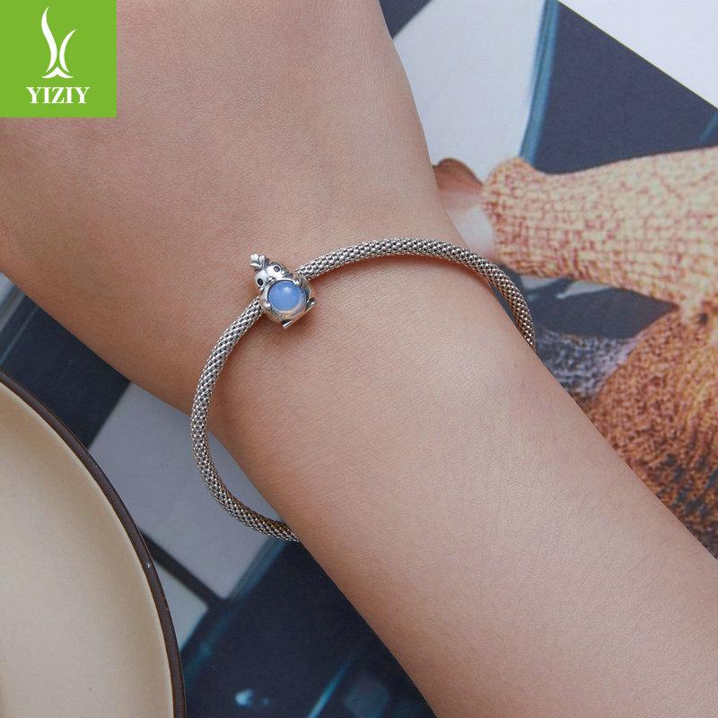 Opal Chick Bracelet Beaded, Cute Girl Heart S925 Silver Diy Beads Scc2409