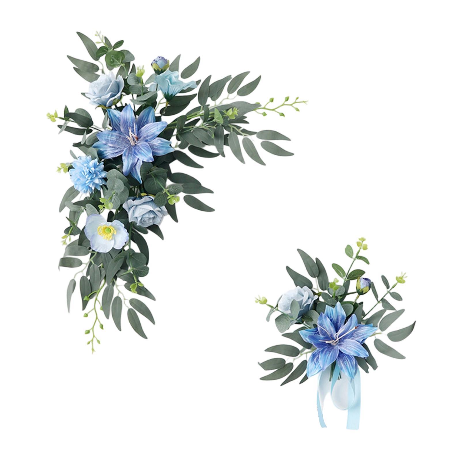 

Elegant Artificial Flowers Silk Garland Wedding Arch Wreath Versatile Arrangement for Reception Ceremony Scene Backdrop синий