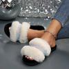 Leisure Furry Slippers Woman Slis Casual Fur Flat Heels Shoes Woman Bling Winter Autumn Slippers Plus Size