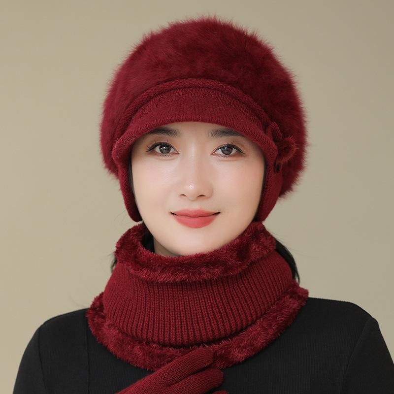 Thick Warm Hat Winter Hat Middle Aged and Elderly Mother Old Lady Knitted Cotton Hat Grandma Rabbit Wool Hat