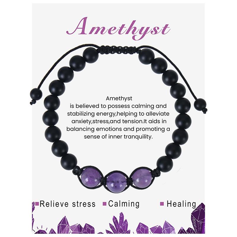 New Natural Stone Amethysts Bracelet with Card 8mm Pink Quartz Fluorite Beads Bracelet Adjustable for Women Men Couple