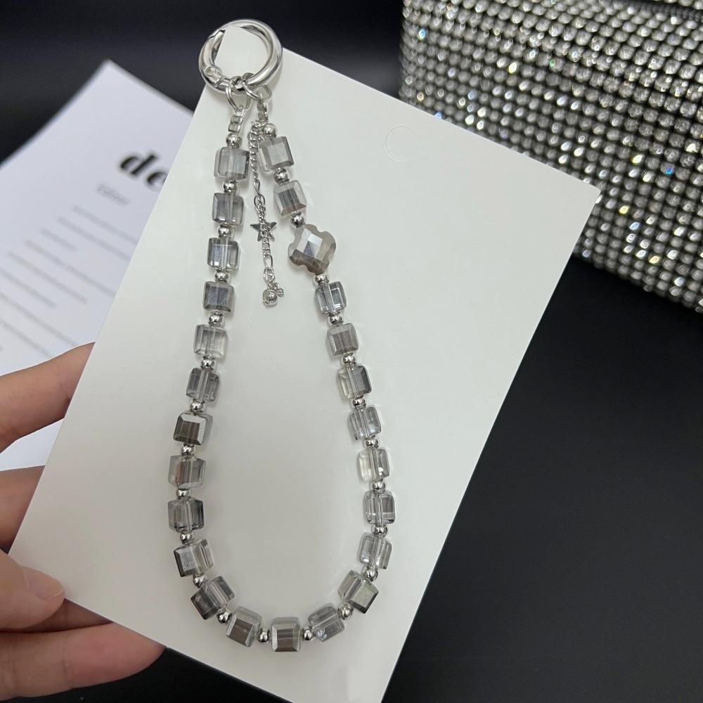 Luksusowy Błyszczący Kryształowy Frędzel Gwiazda Przezroczyste Koraliki Łańcuszek Ręczny Krótka Smycz na Nadgarstek Z Klipsem Etui na Telefon Komórkowy Breloczek Łańcuszek