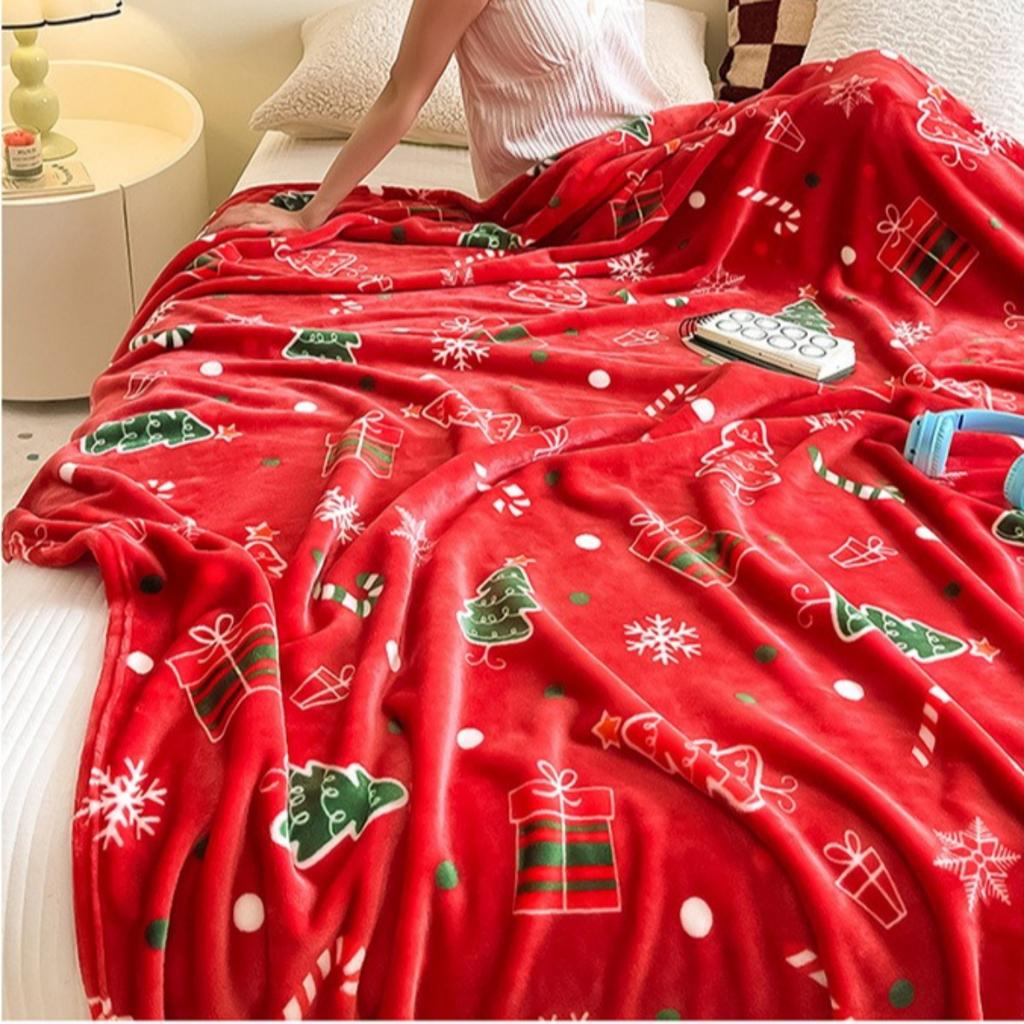 Christmas, Thickened, Flannel, Blanket, Coral Fleece, Air Conditioning Blanket, Warmth