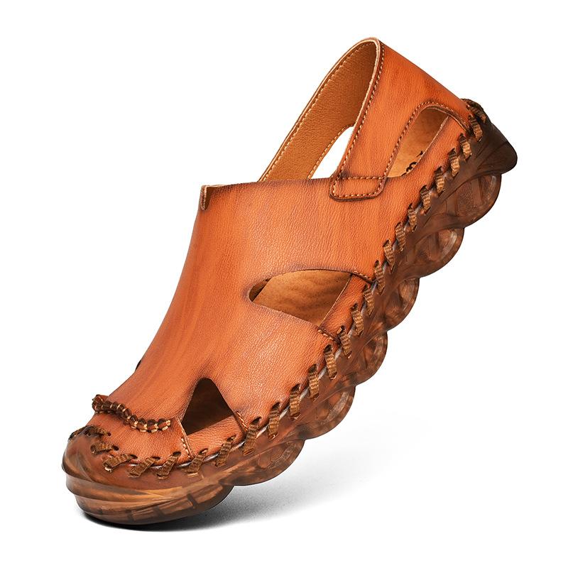 Men's sandals men's spring and summer new leather bag head hole shoes leather sandals men's 4546 large size beach shoes