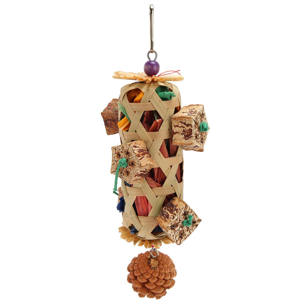 Parrot Foraging Chew Toys Woven Bamboo Basket Bite Resistant Bird Parrot Chewing Toy with Pinecone for Bird Cage