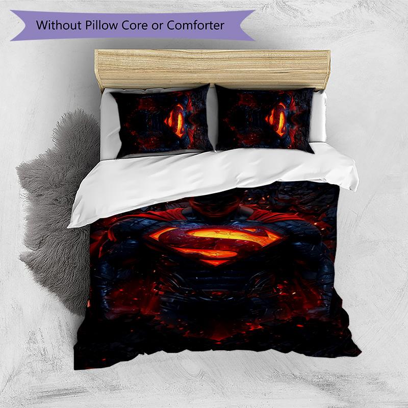 Superman Pattern Printed 3PCS Bedding Set, Soft Skin-Friendly Washable Duvet Cover & Pillowcases Set