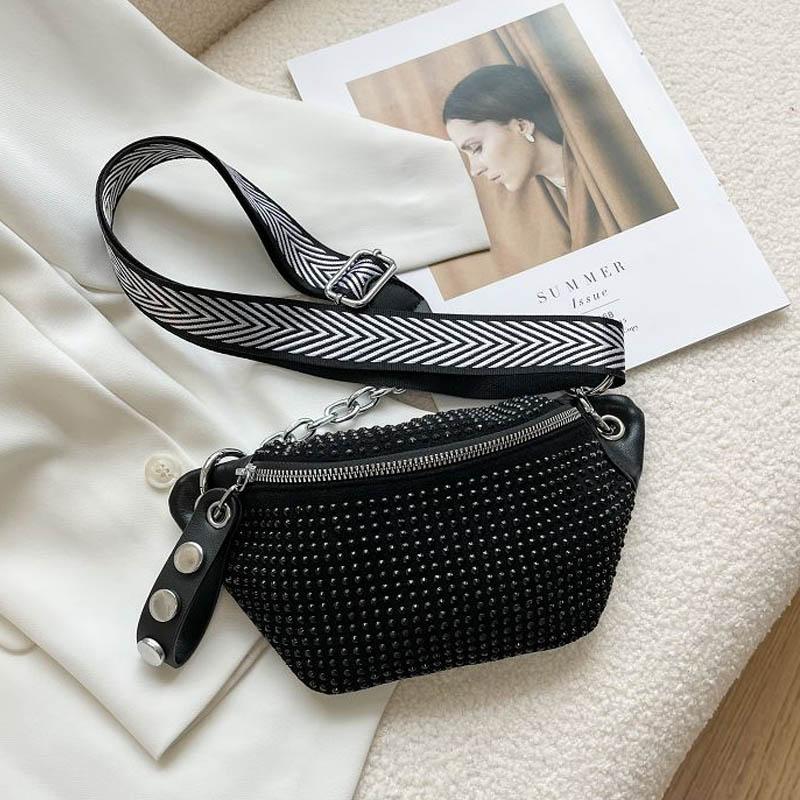 Mode Leer Dames Belt Bag Dames Diamant Fanny pack Heuptas Designer Vrouw Schouder Crossbody Borsttassen Ketting Taille Bags gray