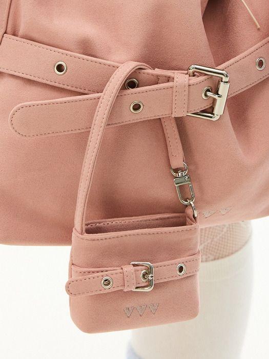VVV Wildleder Schnalle Mini Hobo Tote Bag Schlüsselanhänger _ Rosa