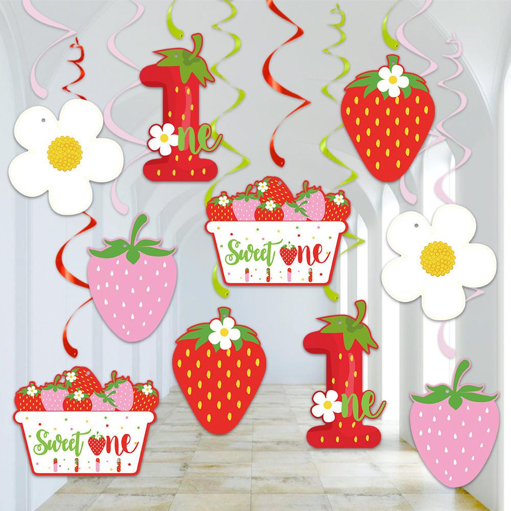 Strawberry Birthday Theme Party Decorations Spiral Hanging Decor For Setup Venue